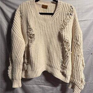POL Cream Distressed Oversized Premium Label Knit Sweater